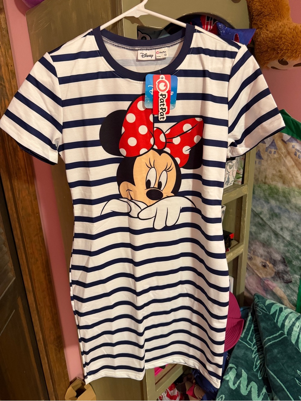 PatPat Navy & White Striped Minnie Dress with Red Bow